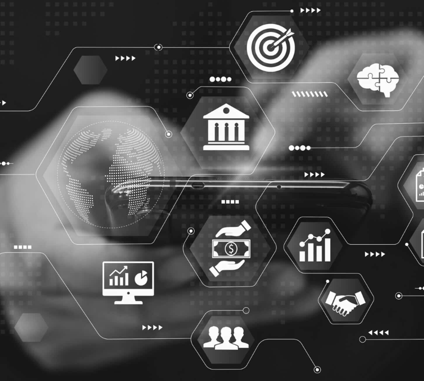 graphic image with combination of items and icons to represent financial services