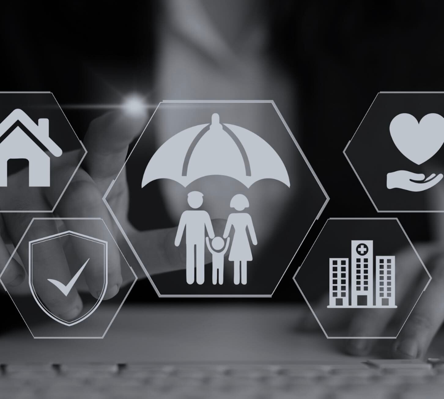 graphic image with combination of items and icons to represent insurance services