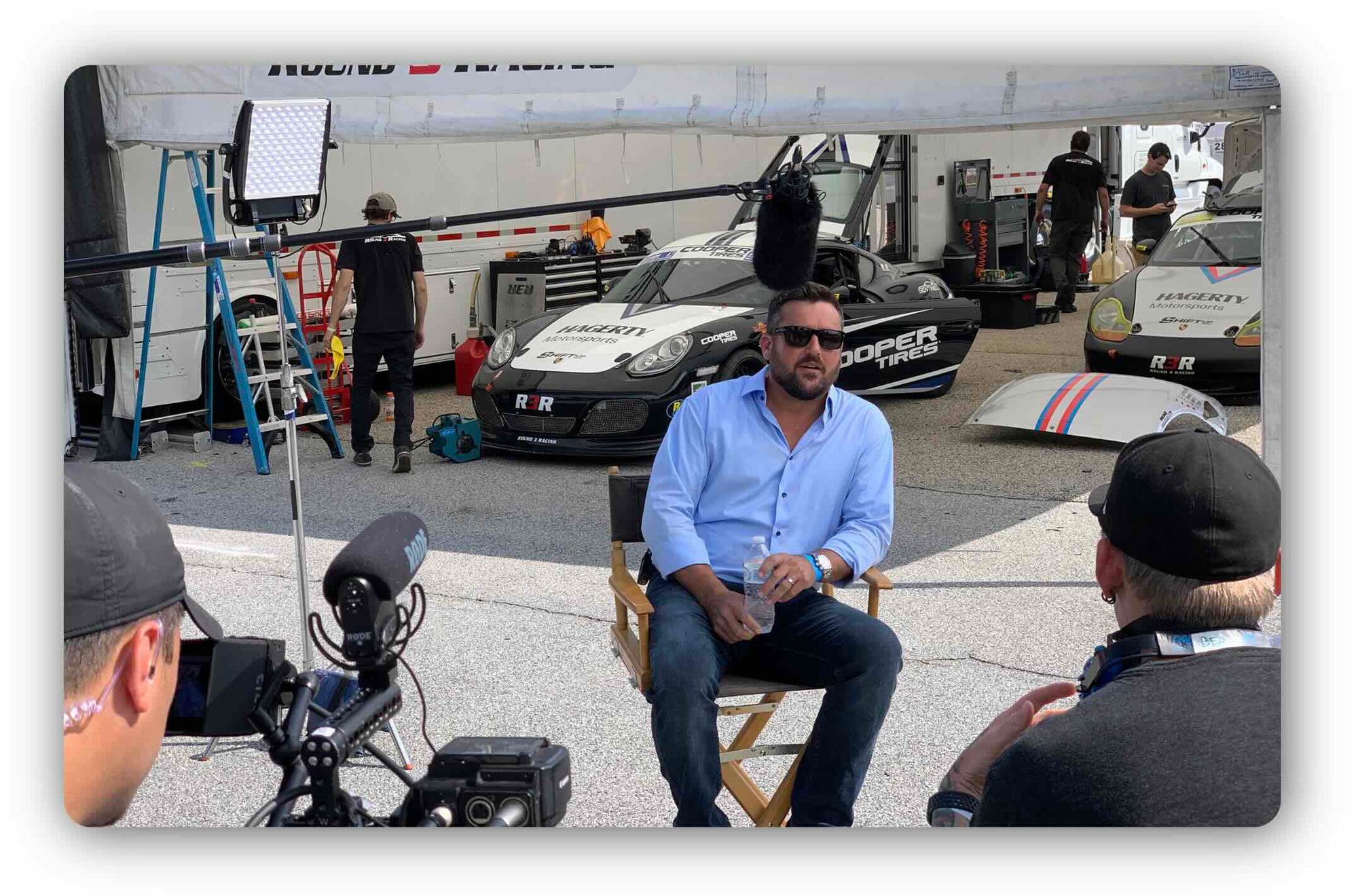 image of Justin Moreno being interviewed for television show