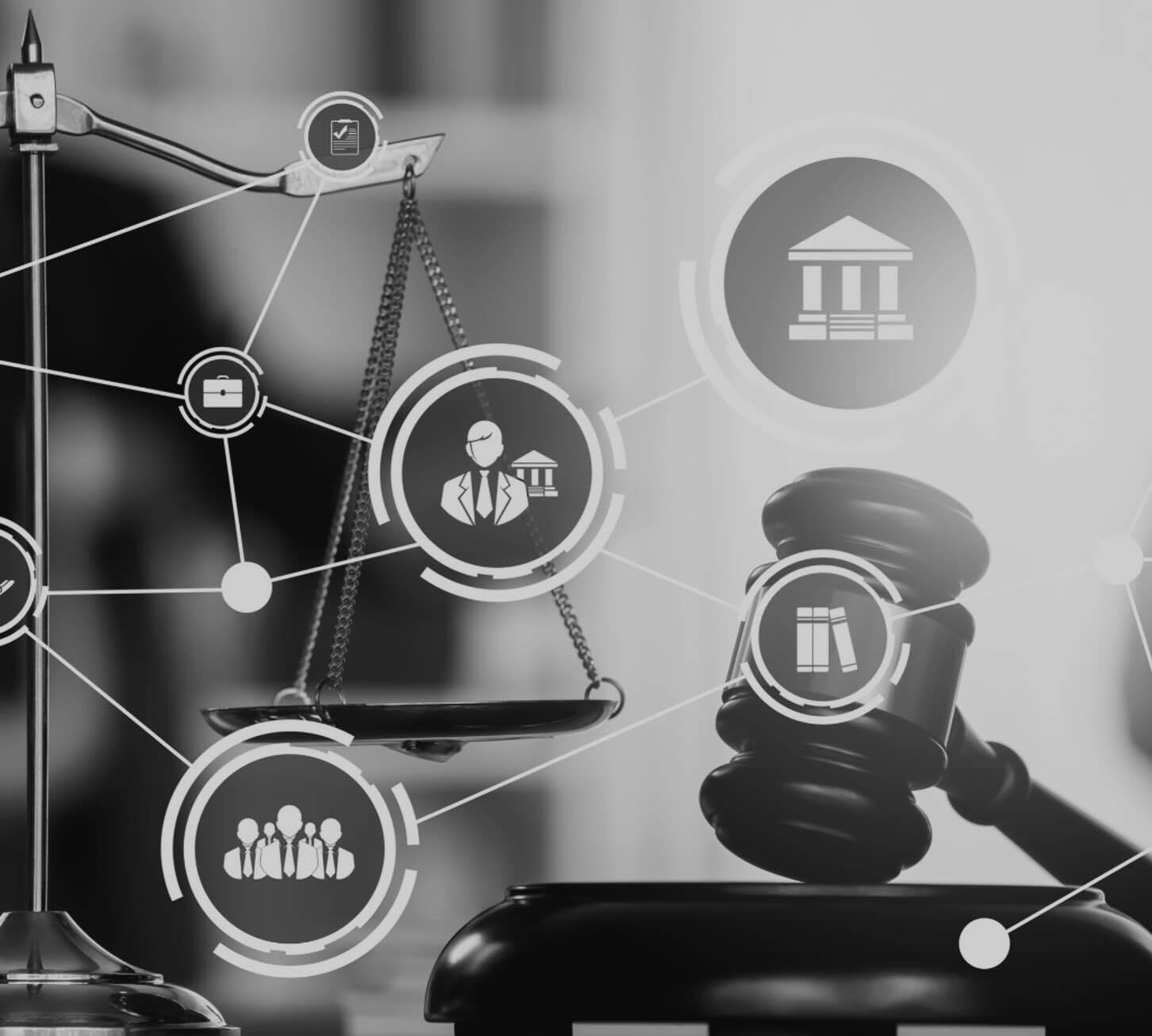 graphic image with combination of items and icons to represent legal services