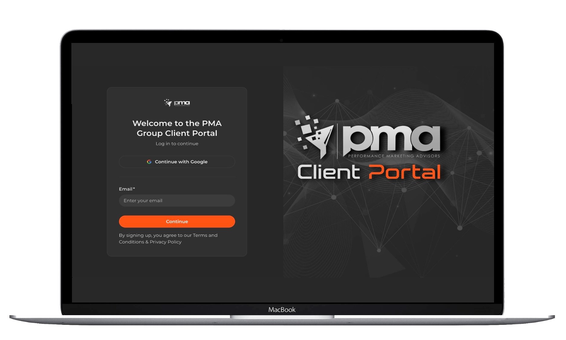 PMA Group Client portal login screen