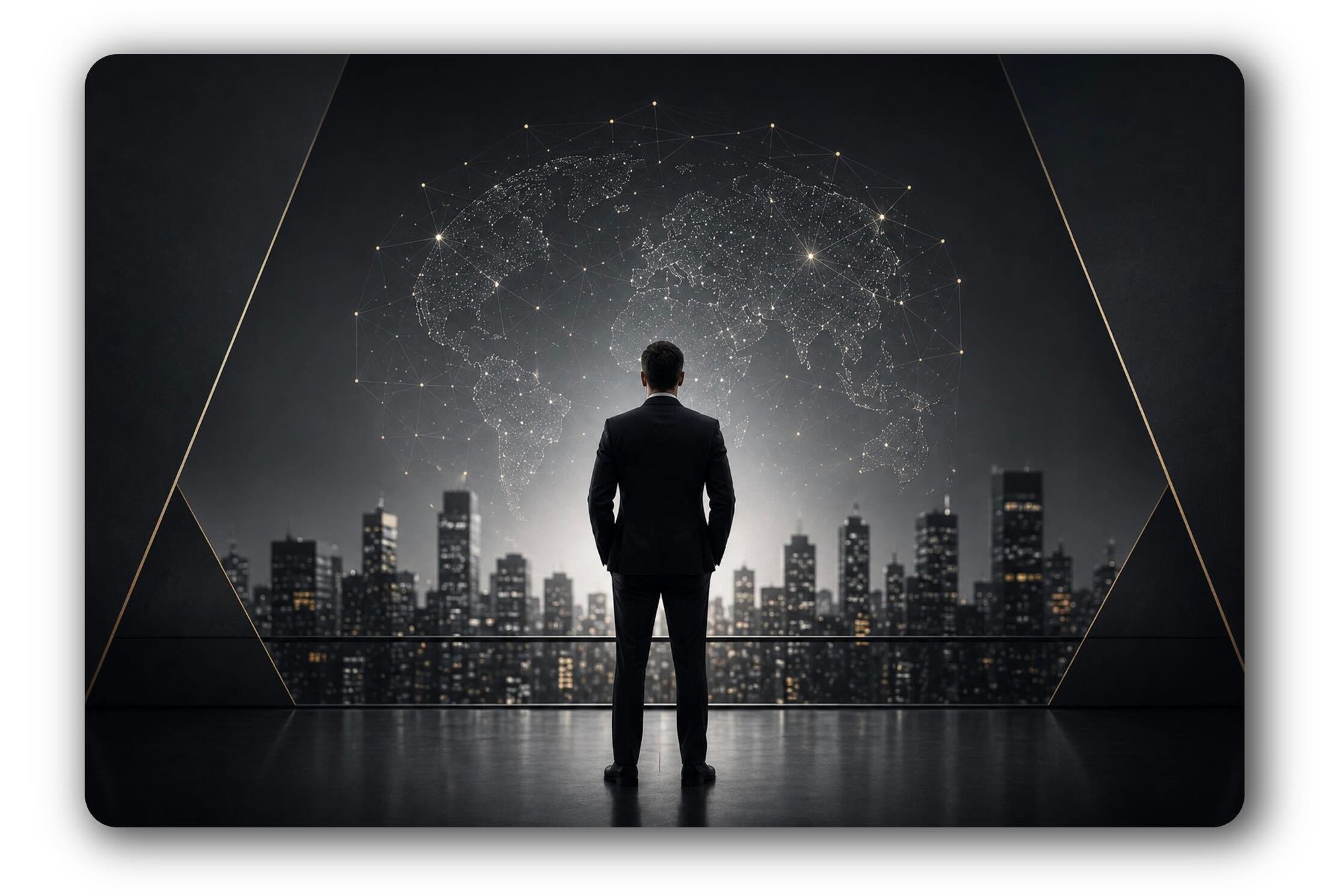 business executive standing considering how to build AI visibility through an engineered framework