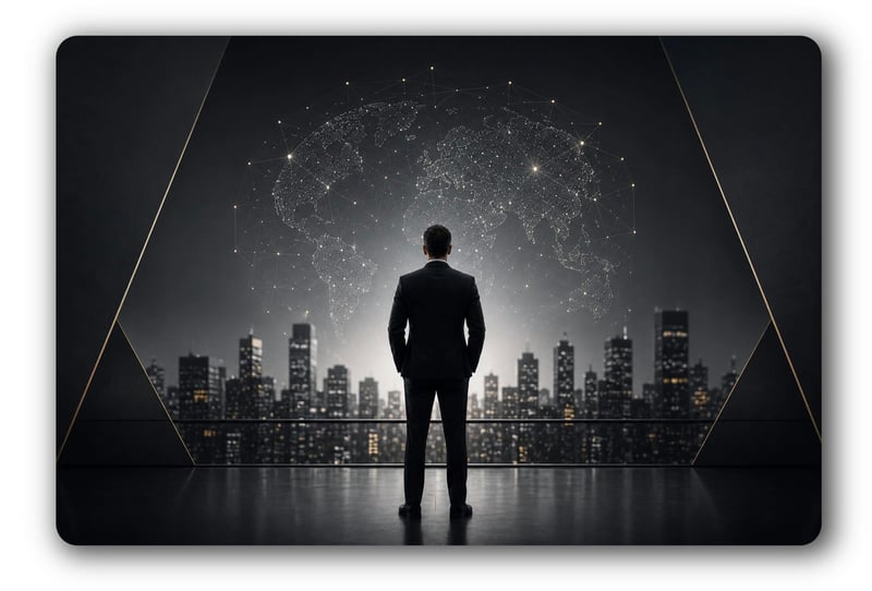 business executive standing considering how to build AI visibility through an engineered framework