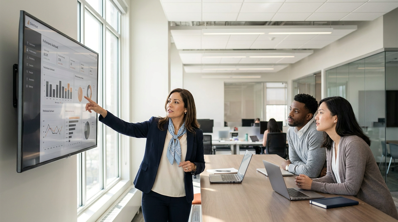 image of healthcare marketing collaborating while reviewing dashboard reporting data image of healthcare marketing collaborating while reviewing dashboard reporting data