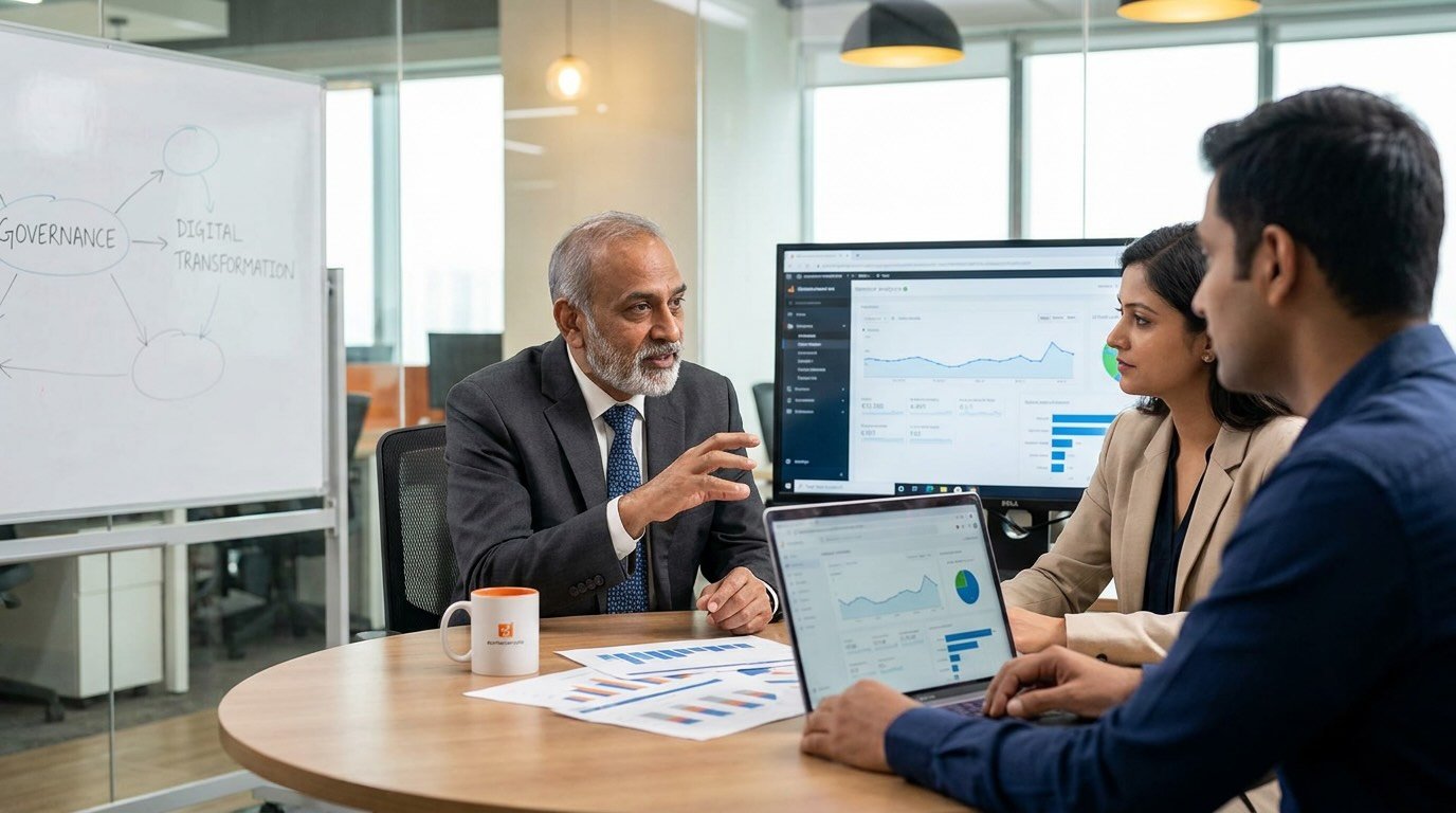 senior leader reviewing website performance dashboard