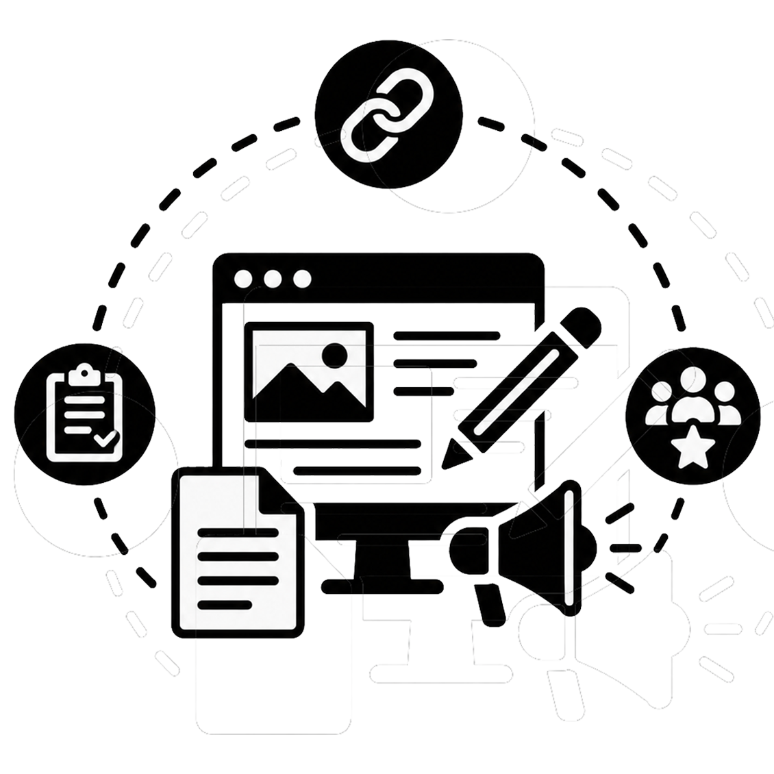 black icon representing backlink strategies