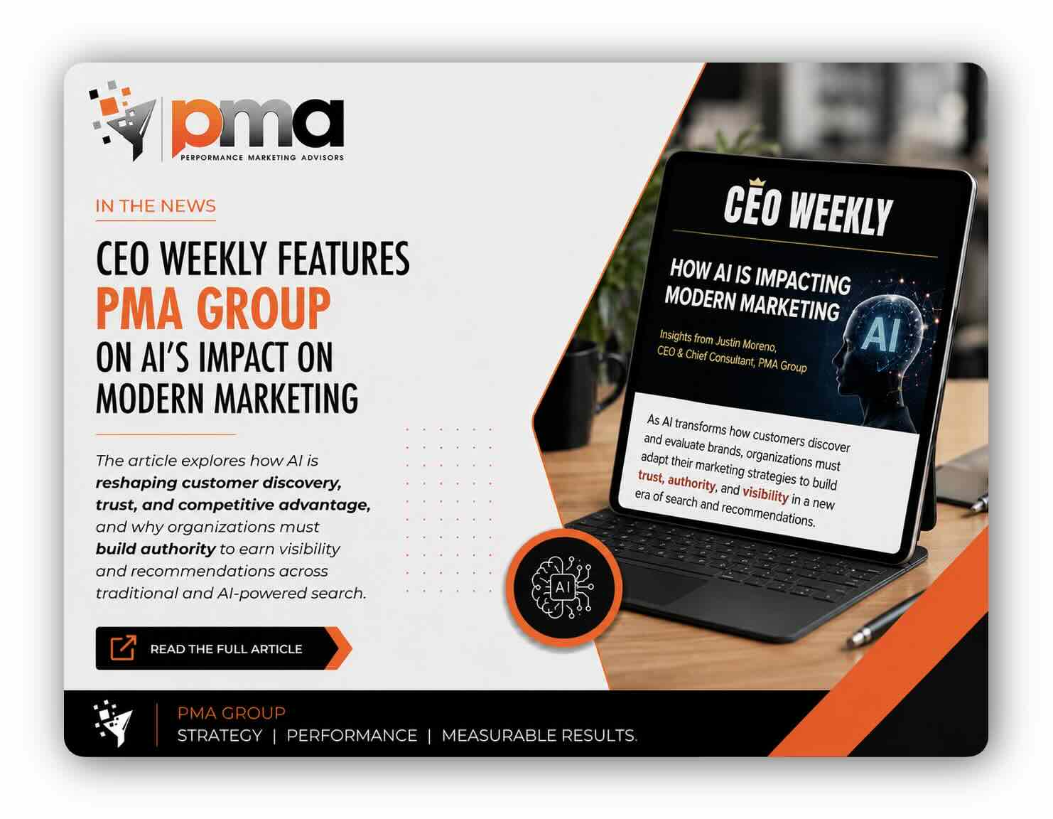 Announcement banner image sharing that a PMA Group was featured in CEO Weekly