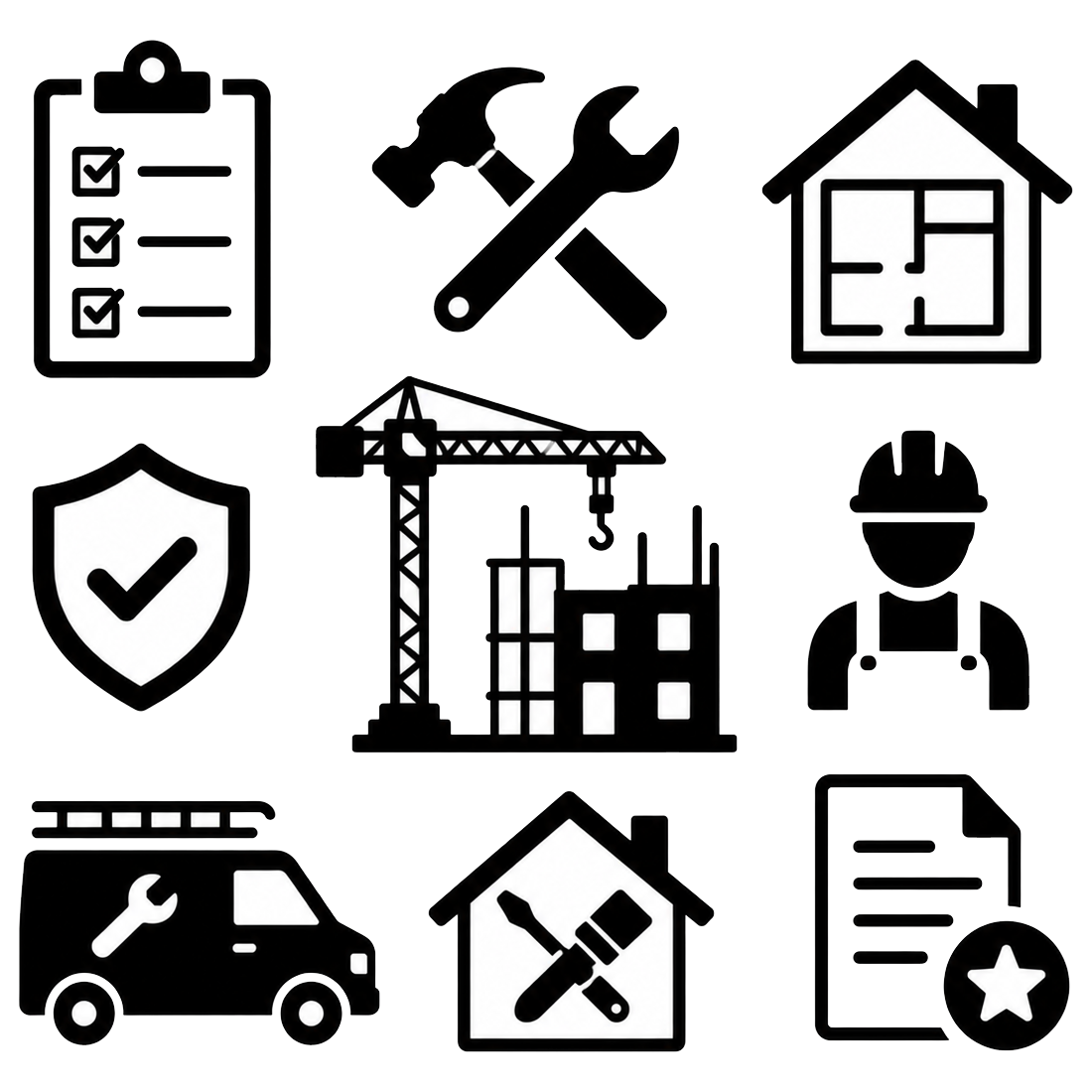 simple black icon representing construction and home services