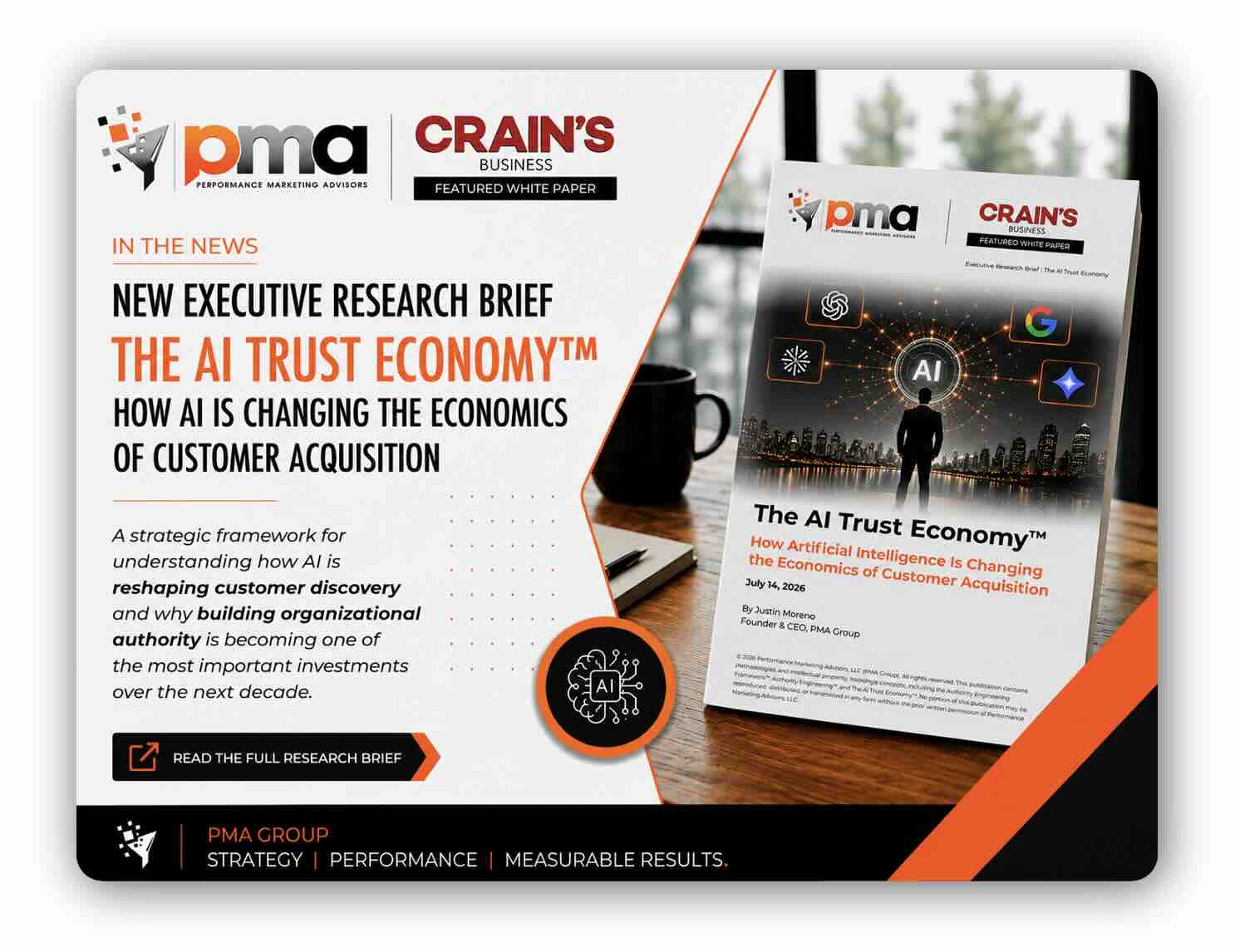 Announcement banner image sharing PMA Group published a featured white paper on Crains Business news