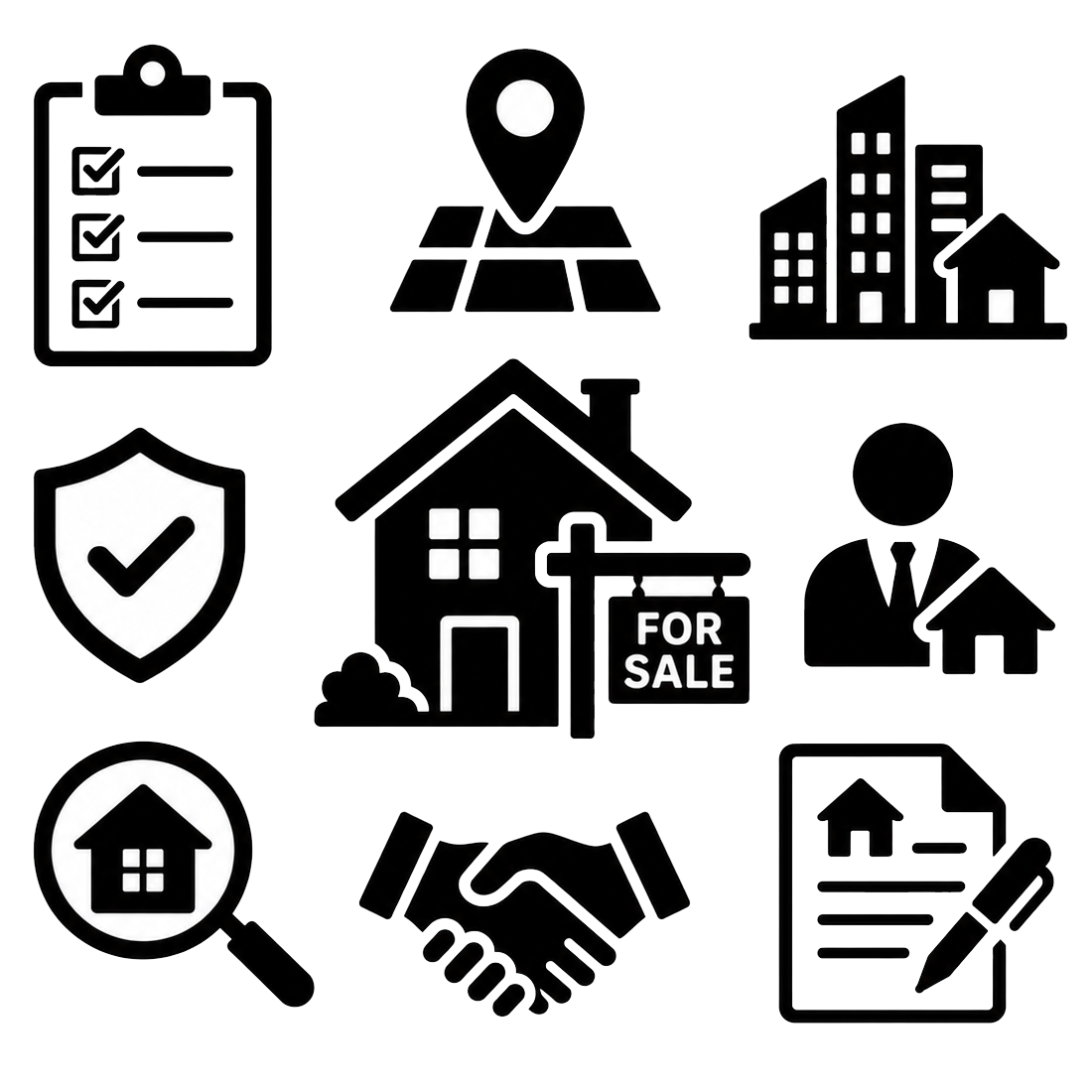 simple black icon representing real estate services