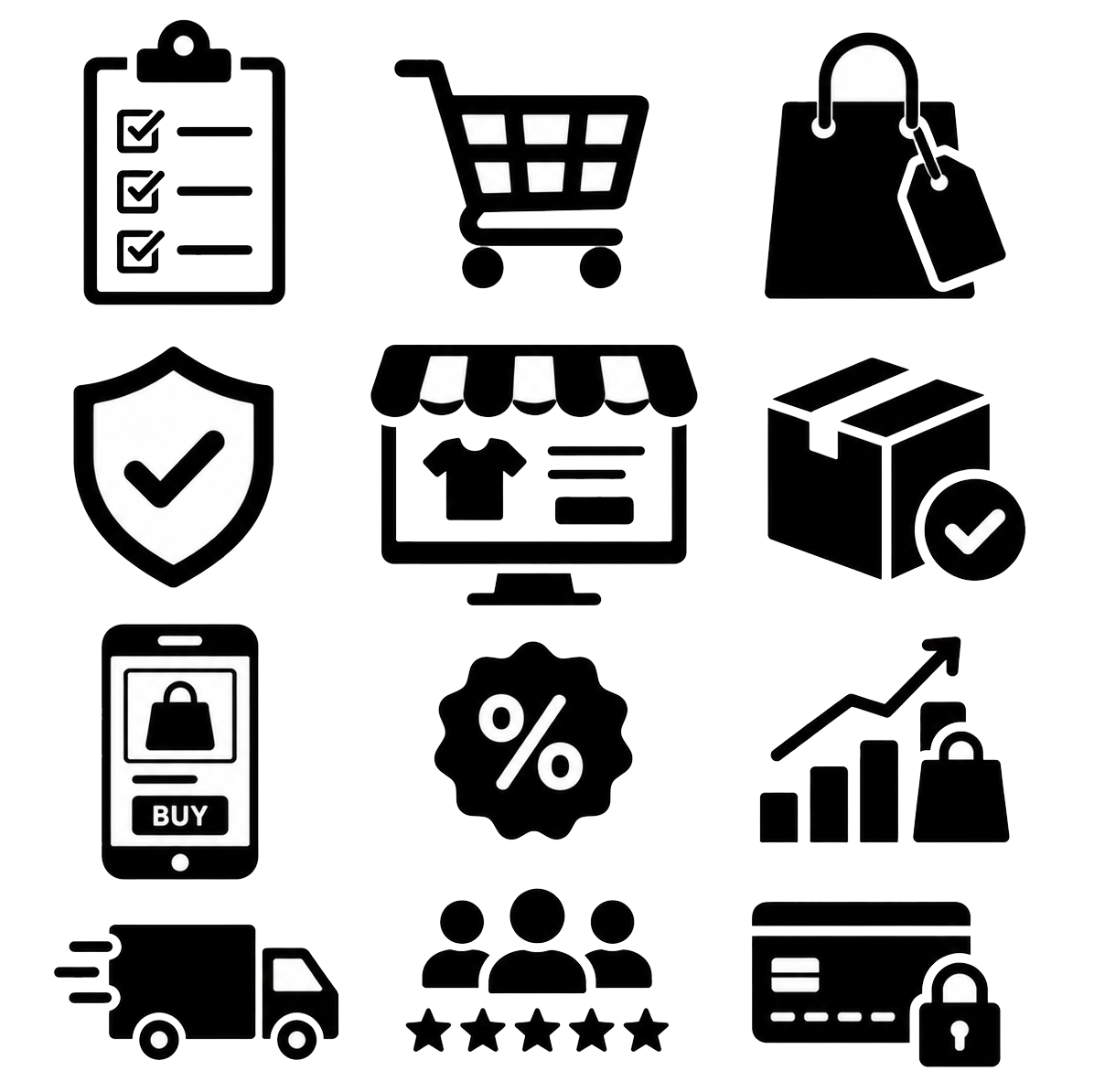 simple black icon representing retail and e-commerce
